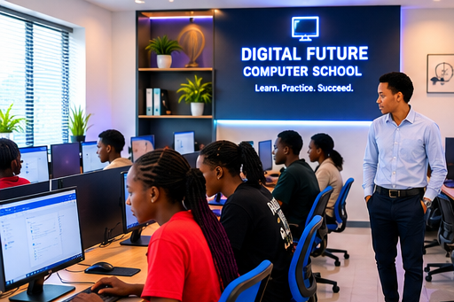 Students learning in the NYIM Digital Future computer classroom